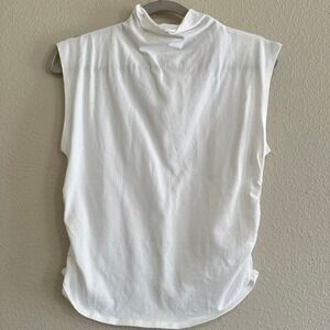 Quince Women's Size Large Organic Cotton Mock Neck Ruched Sleeveless Top White